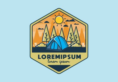 Kubbe çadırı düz çizim tasarımı ile eğlenceli kamp