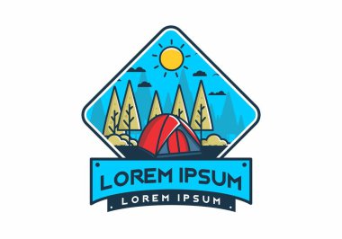 Kubbe çadırı düz çizim tasarımı ile eğlenceli kamp