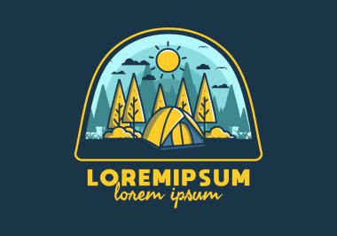 Kubbe çadırı düz çizim tasarımı ile eğlenceli kamp