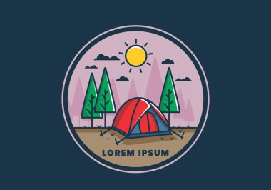 Kubbe çadırı düz çizim tasarımı ile eğlenceli kamp