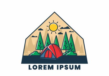 Kubbe çadırı düz çizim tasarımı ile eğlenceli kamp