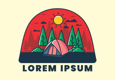 Kubbe çadırı düz çizim tasarımı ile eğlenceli kamp