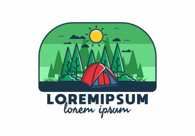 Kubbe çadırı düz çizim tasarımı ile eğlenceli kamp