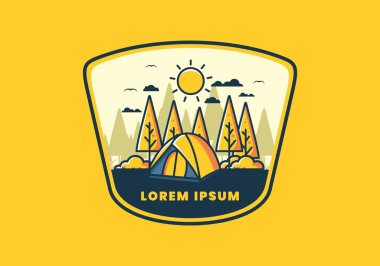 Kubbe çadırı düz çizim tasarımı ile eğlenceli kamp