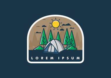 Kubbe çadırı düz çizim tasarımı ile eğlenceli kamp