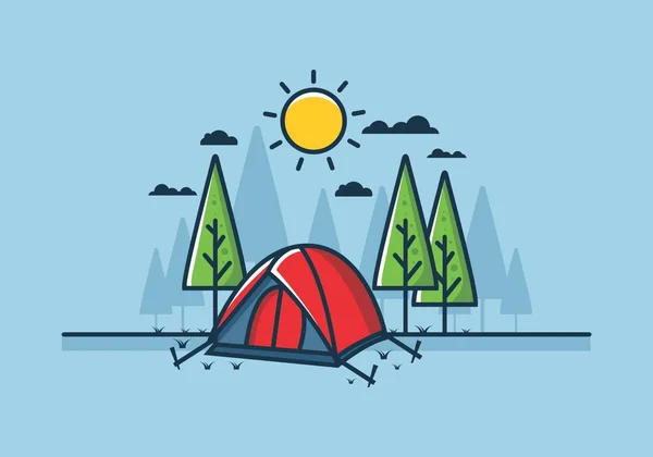 Amusant Camping Avec Tente Dôme Illustration Design Plat — Image vectorielle