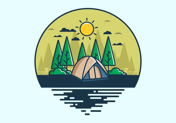 Kul Camping Med Kupoltält Platt Illustration Design — Stock vektor
