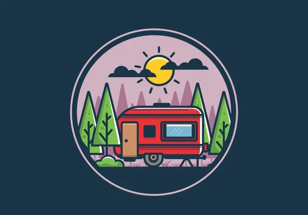 Campervan Dans Jungle Illustration Plate Design — Image vectorielle