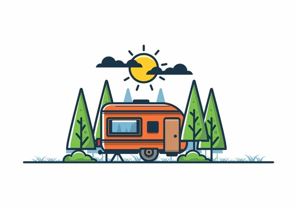 Campervan Selva Plano Diseño Ilustración — Vector de stock