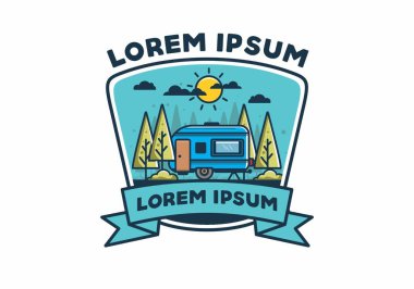 Çam ağaçlı Campervan kutusu düz illüstrasyon tasarımı