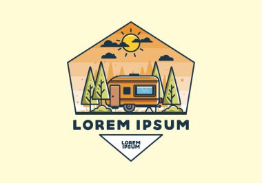 Çam ağaçlı Campervan kutusu düz illüstrasyon tasarımı