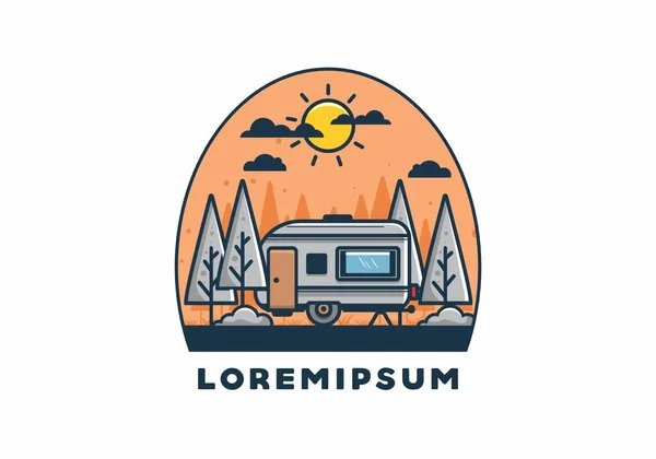 Boîte Camping Car Avec Des Pins Dessin Illustration Plat — Image vectorielle