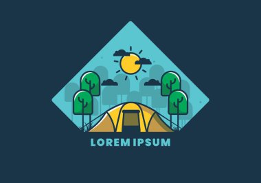 Kamp büyük bir çadır düz çizim tasarımı ile