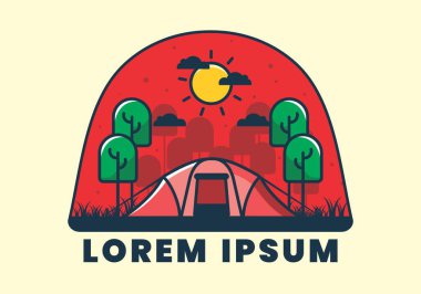 Kamp büyük bir çadır düz çizim tasarımı ile