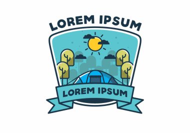 Kamp büyük bir çadır düz çizim tasarımı ile