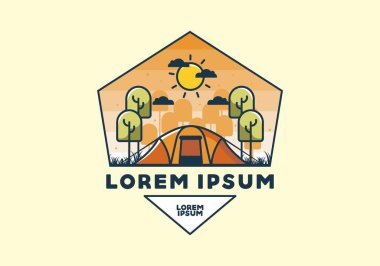 Kamp büyük bir çadır düz çizim tasarımı ile