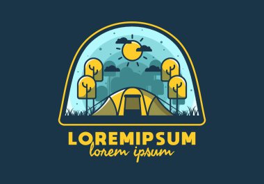 Kamp büyük bir çadır düz çizim tasarımı ile