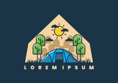 Kamp büyük bir çadır düz çizim tasarımı ile