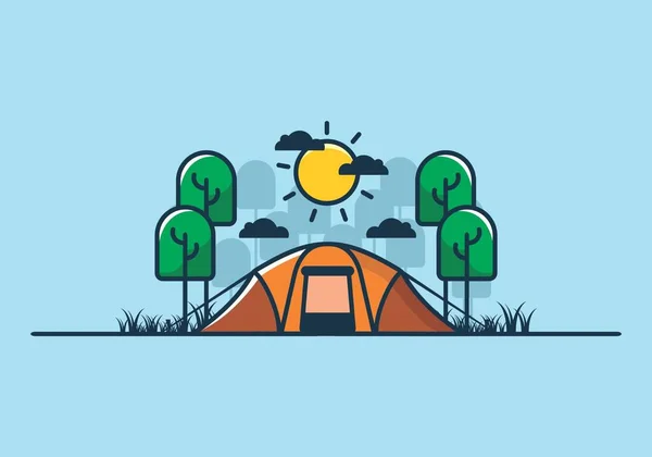 Camping Con Una Carpa Grande Plano Ilustración Diseño — Vector de stock