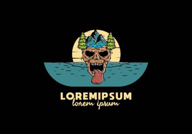 Vintage kafatası doğa çizim tasarımı başkanı