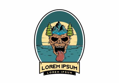 Vintage kafatası doğa çizim tasarımı başkanı