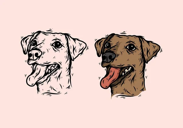 Vintage Hond Hoofd Illustratie Tekening Ontwerp — Stockvector