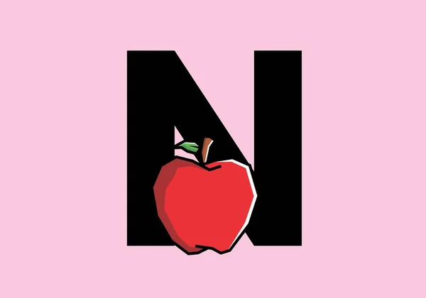 N首字母 红色苹果 艺术风格刚硬 — 图库矢量图片