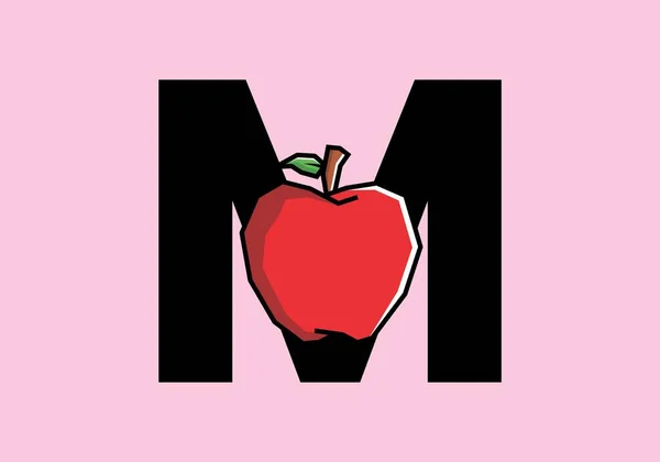 M字首字母 红色苹果 艺术风格刚硬 — 图库矢量图片
