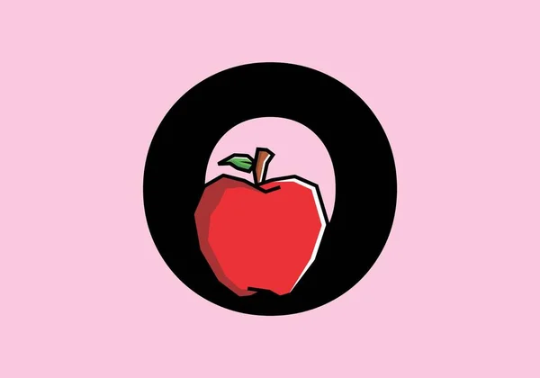 O初期の手紙で赤いリンゴで硬いアートスタイルのデザイン — ストックベクタ