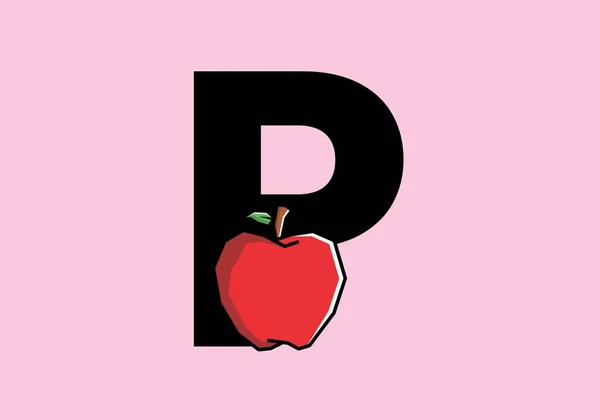 P首字母 红色苹果 艺术风格刚硬 — 图库矢量图片