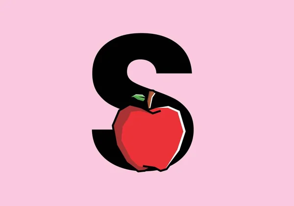 S初期文字付き赤いリンゴで硬いアートスタイルのデザイン — ストックベクタ