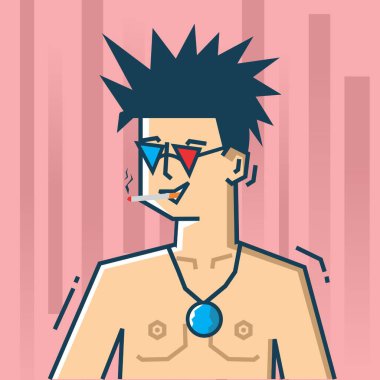 Sert sanat stili tasarımı ile kare yüz Karakteri