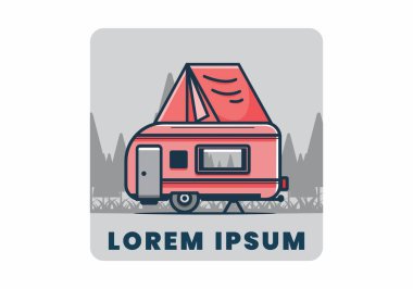 Minibüs düz çizim tasarımı ile kamp yapmak