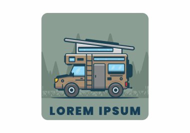 Minibüs düz çizim tasarımı ile kamp yapmak