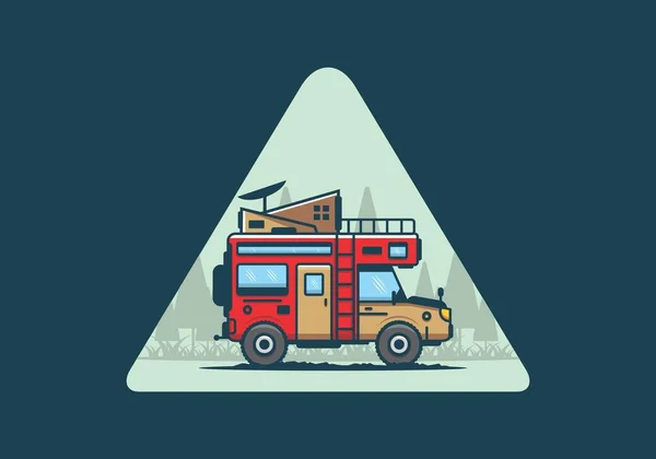 Fuerte Caravana Grande Van Camping Ilustración Diseño — Archivo Imágenes Vectoriales