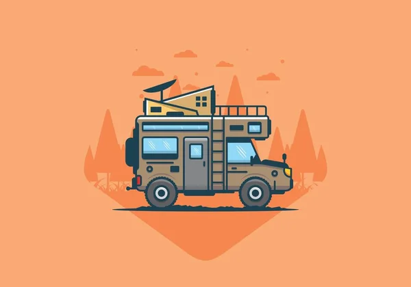 Fuerte Caravana Grande Van Camping Ilustración Diseño — Vector de stock