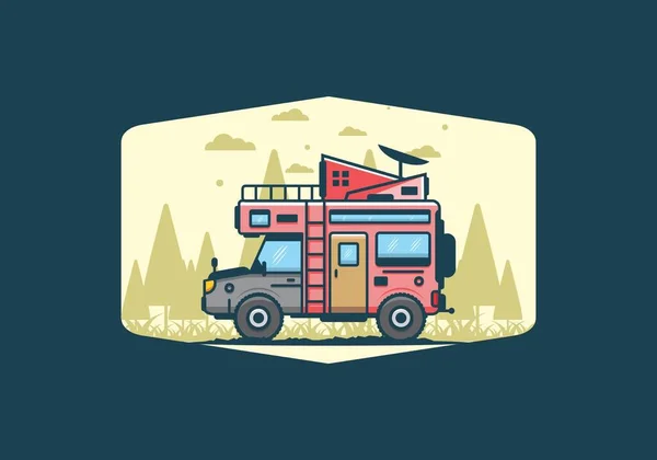 Fuerte Caravana Grande Van Camping Ilustración Diseño — Vector de stock
