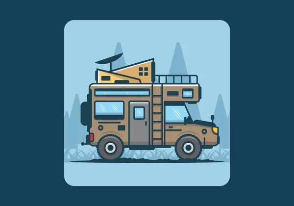 Forte Grande Campista Van Camping Ilustração Design — Vetor de Stock