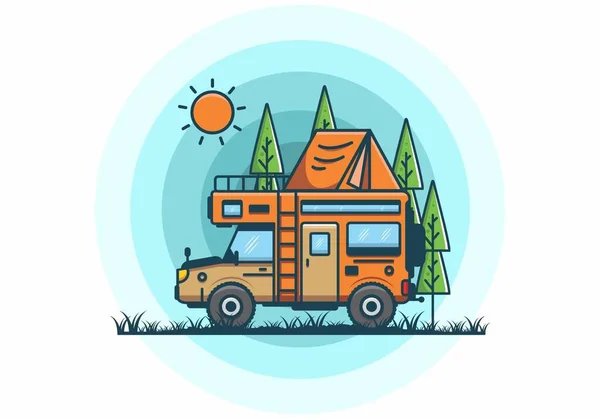 Forte Grande Campista Van Camping Ilustração Design — Vetor de Stock