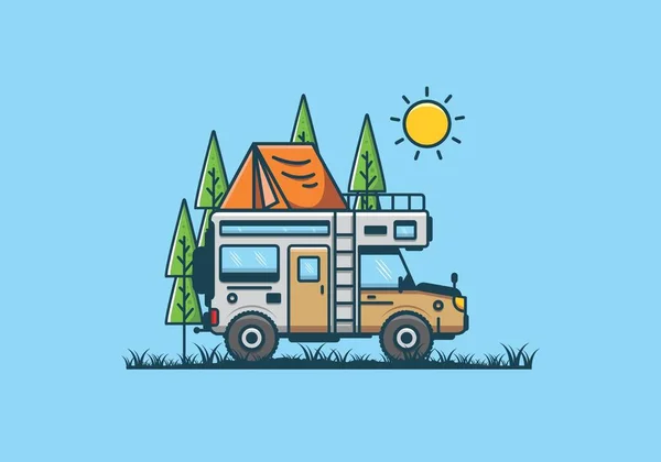 Strong Big Camper Van Camping Illustration Design — Stock Vector