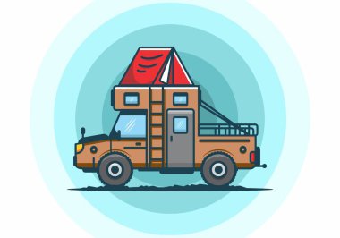 Renkli kamp kamyonu düz çizim tasarımı