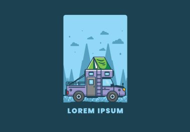 Renkli kamp kamyonu düz çizim tasarımı
