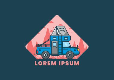 Renkli kamp kamyonu düz çizim tasarımı