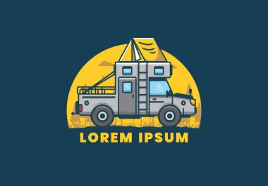 Renkli kamp kamyonu düz çizim tasarımı