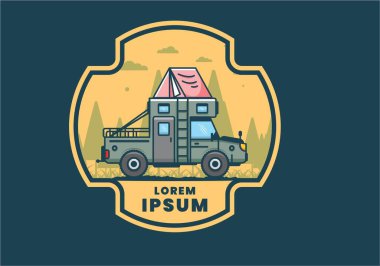 Renkli kamp kamyonu düz çizim tasarımı