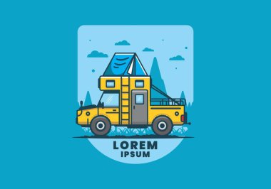 Renkli kamp kamyonu düz çizim tasarımı