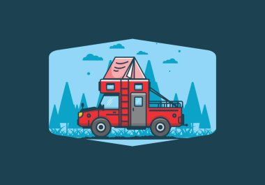 Renkli kamp kamyonu düz çizim tasarımı