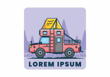 Renkli kamp kamyonu düz çizim tasarımı