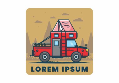 Renkli kamp kamyonu düz çizim tasarımı