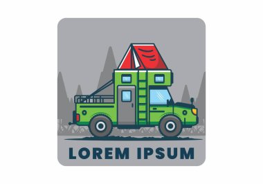 Renkli kamp kamyonu düz çizim tasarımı